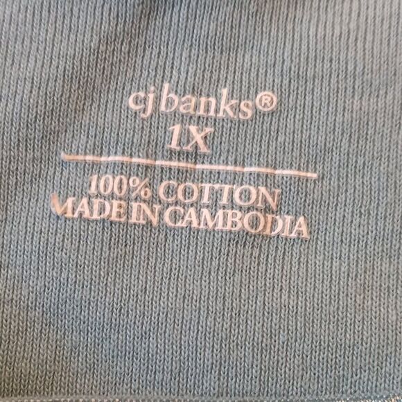 CJ Banks 1X Cotton Blue Mitten w/Snowflake 3/4 sleeve Top Cottagecore - Picture 2 of 7